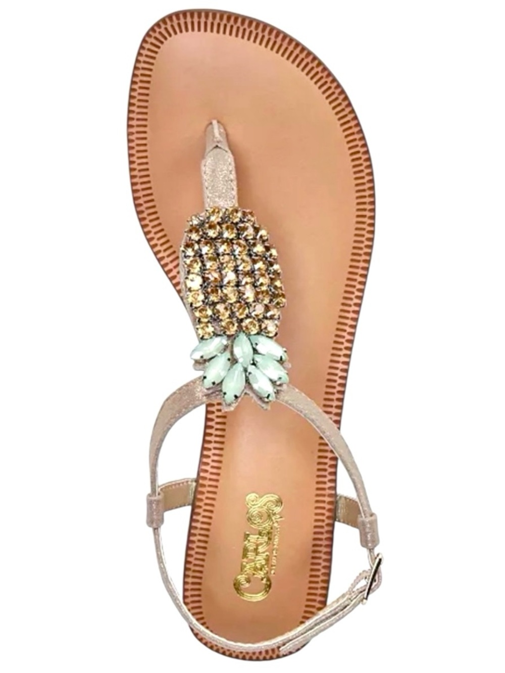 Carlos By Carlos Santana Pineapple Rhinestone Thong Slingback Sandals Gold NWOT - Picture 6 of 11